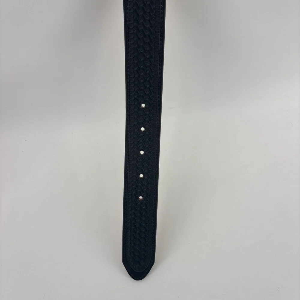 Justin C12263‎ Black Leather Bronco Western Belt Size 40 Woven EUC Made In USA